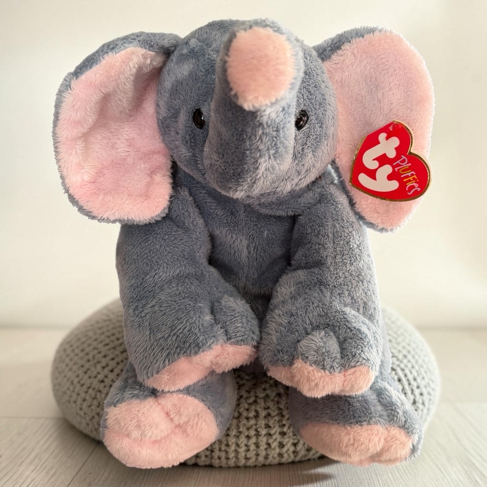 TY Pluffies 2002 Winks Grey Elephant 8" Plush TyLux Stuffed Animal MWMT 1st Gen